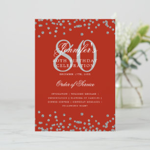 80th Birthday Program Menu Silver Red 