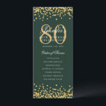 80th Birthday Program Menu Thanks Gold Green<br><div class="desc">Elegant "Birthday Party Program" design with faux glitter confetti custom text.</div>