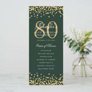 80th Birthday Program Menu Thanks Gold Green