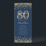 80th Birthday Program Menu Thanks Gold Navy Blue<br><div class="desc">Elegant "Birthday Party Program" design with faux glitter confetti custom text.</div>