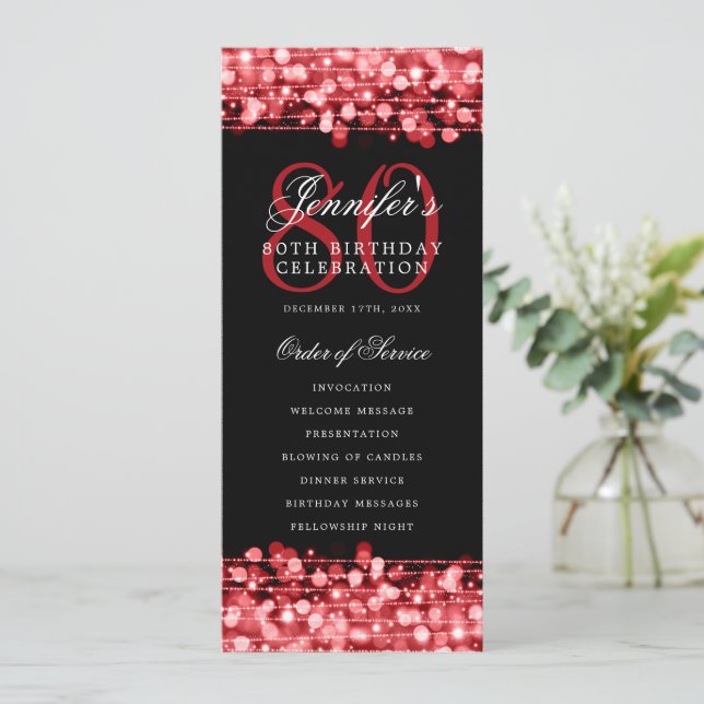 80th Birthday Program Red Menu+Thank You (Standing Front)