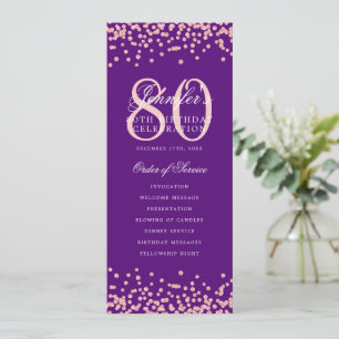 80th Birthday Program Rose Gold Menu Purple 