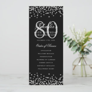 80th Birthday Program Silver Confetti Menu Black