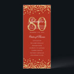 80th Birthday Program Thanks Gold Red<br><div class="desc">Elegant "Birthday Party Program" design with faux glitter confetti and custom text.</div>