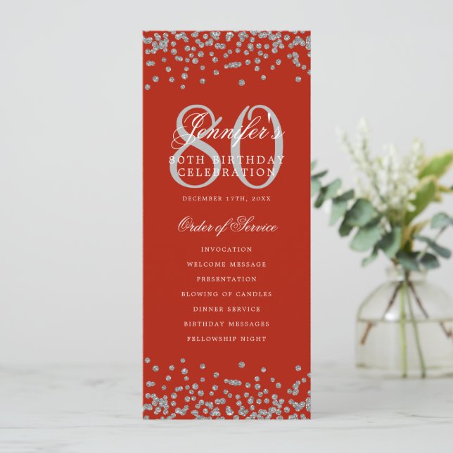 80th Birthday Program Thanks Silver Red  (Standing Front)