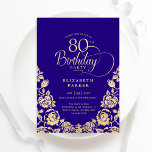 80th Birthday Purple Gold Roses Invitation<br><div class="desc">Purple gold elegant 80th birthday party invitation. Classy design featuring roses,  faux gold foil and typography script font. Trendy invite card perfect for a stylish female bday celebration. Personalize with your own details. Can be customized to any age. Printed Zazzle invitations or instant download digital printable template.</div>