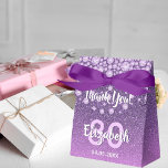80th birthday purple pink glitter diamonds name favor box<br><div class="desc">An elegant, glamourous and girly 80th birthday favour bag. Purple and pink gradient coloured faux glitter with faux diamond sprinkle. Templates for a name, age 80 and a date. Date of birth or the date of the party/anniversary. With the text: Thank You! White and light pink coloured letters. The name...</div>