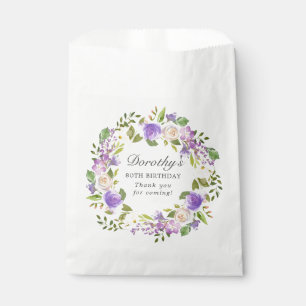 80th Birthday Purple Rose Floral Wreath Favour Bag