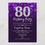 80th Birthday - Purple Silver Invitation<br><div class="desc">80th Birthday Invitation.
Elegant purple white design with faux glitter silver. Adult birthday. Features diamonds and script font. men or women bday invite.  Perfect for a stylish birthday party. Message me if you need further customization.</div>