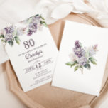 80th Birthday Purple Spring Lilac Flower Invitation<br><div class="desc">Soft watercolor purple lilacs create a pretty springtime 80th birthday invitation. The typography adds a vintage, retro vibe. All of the text is editable so you can set just the right tone. You can easily change fonts and colour as well. This 80th birthday invitation is available in both traditional cardstock...</div>