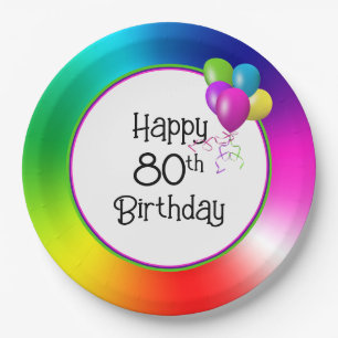 80th Birthday Rainbow  Paper Plate