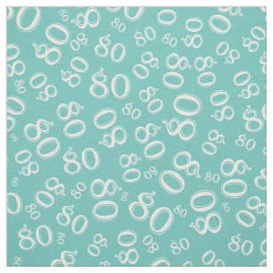 80th  Birthday Random Number Pattern Teal 80 Fabric