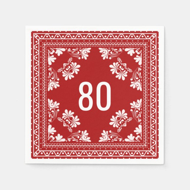 80th Birthday Red Bandana Napkin (Front)