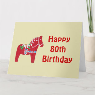 80th Birthday Red Dala Horse Card