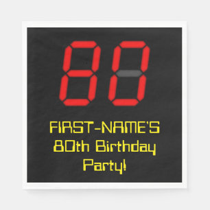 80th Birthday: Red Digital Clock Style "80" + Name Napkin