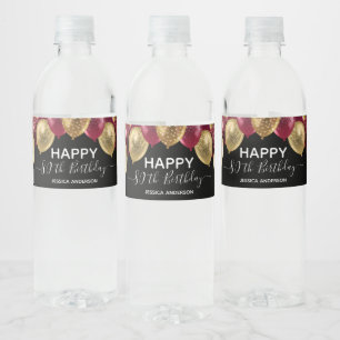 80th Birthday Red Gold Balloons Water Bottle Label