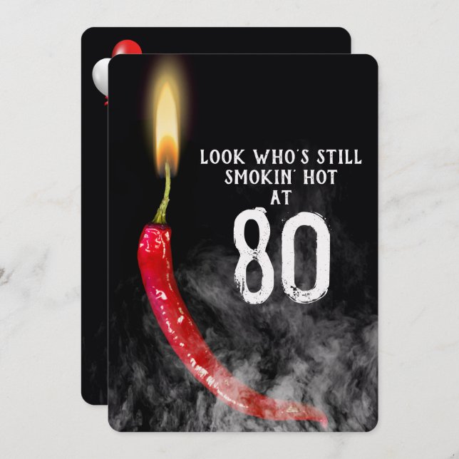 80th Birthday Red Hot Pepper Candle   Invitation (Front/Back)
