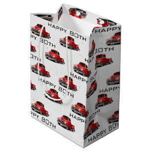 80th Birthday Retro Red Truck Medium Gift Bag