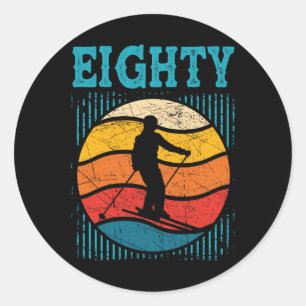 80th Birthday Retro Ski Skiing 80 Year Old Men Wom Classic Round Sticker