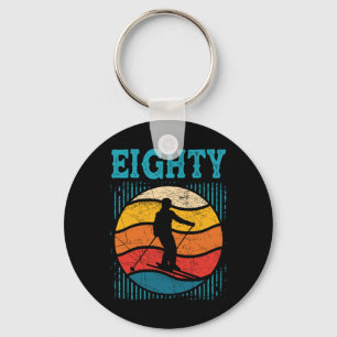 80th Birthday Retro Ski Skiing 80 Year Old Men Wom Keychain