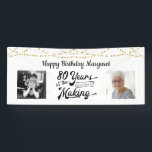80th Birthday Retro String Lights 2 Photos Banner<br><div class="desc">Celebrate a 80th birthday with this black and gold party banner sign with string lights featuring a retro typography title design of 80 YEARS IN THE MAKING that incorporates their birth year as part of the design, 2 photos (fun to include Then and Now photos) and your personalized custom message...</div>