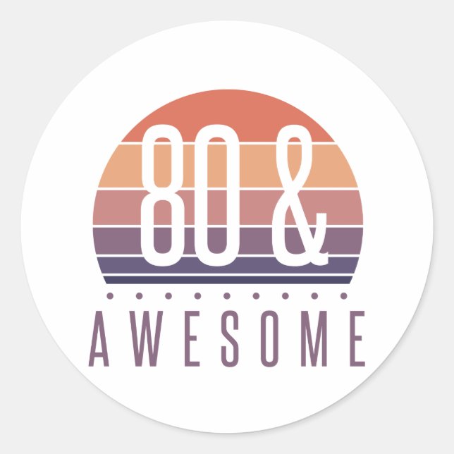 80th Birthday Retro Sunset Classic Round Sticker (Front)