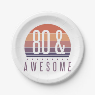 80th Birthday Retro Sunset Paper Plate