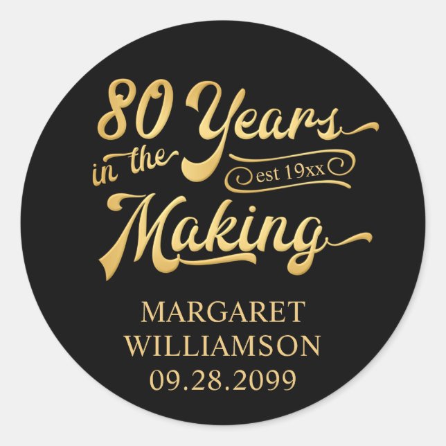 80th Birthday Retro Years in the Making Name Classic Round Sticker (Front)