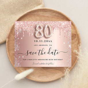 80th birthday rose glitter budget save the date flyer