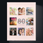 80th birthday rose gold blush pink photo name paperweight<br><div class="desc">A unique 80th birthday gift or keepsake, celebrating her life with a collage of 8 of your photos. Add images of her family, friends, pets, hobbies or dream travel destination. Personalize and add a name, age 80 and a date. Grey and dark rose gold coloured letters. Elegant and trendy blush...</div>