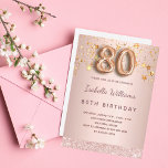 80th birthday rose gold blush stars invitation<br><div class="desc">A modern, stylish and glamourous invitation for a 80th birthday party. A faux rose gold metallic looking background with faux gold dripping stars. The name is written with a modern dark rose gold coloured hand lettered style script. Personalize and add your party details. Number 80 is written with a balloon...</div>