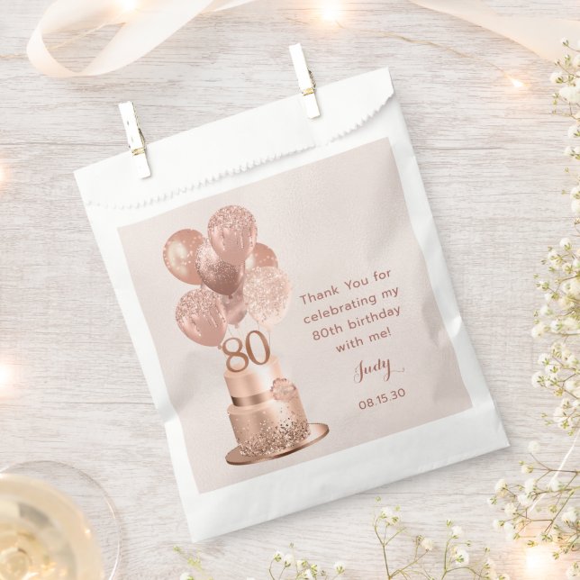 80th Birthday Rose Gold Cake Favour Bag (Clipped)