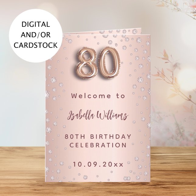80th birthday rose gold diamonds welcome menu (Creator Uploaded)