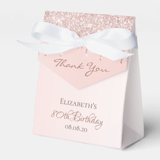 80th Birthday rose gold glitter glam thank you Favor Box (Front Side)