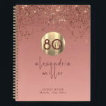 80th Birthday Rose Gold Glitter Guestbook Notebook<br><div class="desc">Elegant 80th Birthday Party Celebration Guestbook Blush Pink Rose Gold Glitter Sparkle Brushed Metal Name Feminine Script Custom Text Template Guest Book</div>