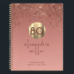 80th Birthday Rose Gold Glitter Guestbook Notebook<br><div class="desc">Elegant 80th Birthday Party Celebration Guestbook Blush Pink Rose Gold Glitter Sparkle Brushed Metal Name Feminine Script Custom Text Template Guest Book</div>