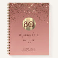 80th Birthday Rose Gold Glitter Guestbook