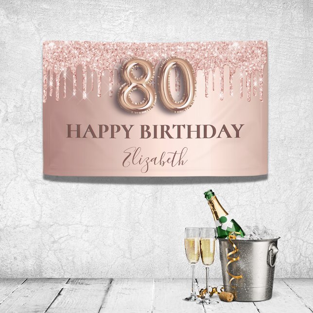 80th birthday rose gold glitter pink balloon style banner (Creator Uploaded)