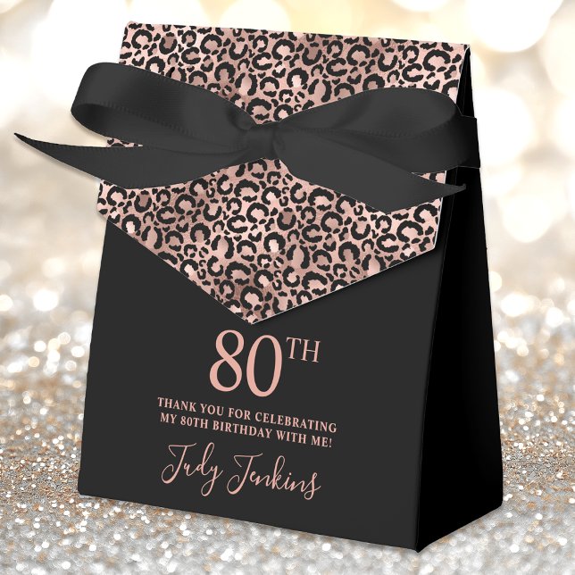 80th Birthday Rose Gold Leopard Print Thank You  Favor Box (Creator Uploaded)