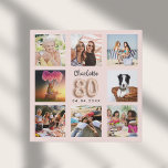 80th birthday rose gold pink custom photo collage faux canvas print<br><div class="desc">A unique gift for a 80th birthday, celebrating her life with a collage of 8 of your own photos, pictures. Personalize and add her name and a date. A chic rose gold, blush pink background. The name is written with a modern hand lettered style script, number 80 with a balloon...</div>