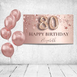 80th birthday rose gold pink stars balloon script banner<br><div class="desc">Elegant, classic, glamourous and girly for a 80th birthday party. Rose gold and blush pink, gradient background. Decorated with rose gold and pink stars. Personalize and add a name. With the text: Happy Birthday. The name is written with a modern dark rose coloured hand lettered style script. Number 80 is...</div>