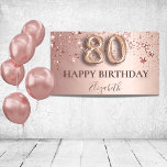 80th birthday rose gold pink stars balloon script banner<br><div class="desc">Elegant, classic, glamourous and girly for a 80th birthday party. Rose gold and blush pink, gradient background. Decorated with rose gold and pink stars. Personalize and add a name. With the text: Happy Birthday. The name is written with a modern dark rose coloured hand lettered style script. Number 80 is...</div>
