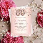 80th birthday rose gold pink stars balloon script invitation<br><div class="desc">A modern, stylish and glamourous invitation for a 80th birthday party. A rose gold gradient background with rose gold and pink stars. The name is written with a modern dark rose gold coloured hand lettered style script. Personalize and add your party details. Number 80 is written with a balloon style...</div>