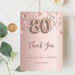 80th birthday rose gold pink stars thank you card<br><div class="desc">A thank you card for a 80th birthday. A rose gold gradient background colour. With rose gold dripping shining stars. On front: number 80 written with a balloon style font, large dark rose gold coloured hand lettered script and the text: Thank You, your text, title and a date. Back: Personalize...</div>