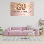 80th birthday rose gold stars pink balloon script banner<br><div class="desc">Elegant, classic, glamourous and girly for a 80th birthday party. Rose gold and blush pink, gradient background. Decorated with faux gold stars. Personalize and add a name. With the text: Happy Birthday. The name is written with a modern dark rose coloured hand lettered style script. Number 80 is written with...</div>