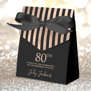 80th Birthday Rose Gold Striped Thank You Favor Box