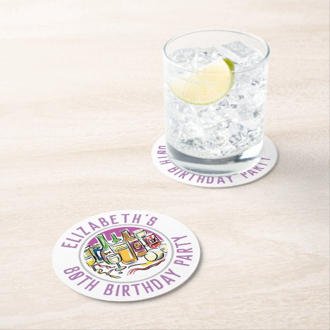 80th Birthday Round Paper Coaster (Insitu)