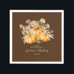 80th Birthday Rustic Boho Pumpkin Fall Custom Napkin<br><div class="desc">Elegant watercolor orange pumpkins are nestled in a variety of fall foliage and flowers. A dark,  rich brown background frames it to perfection. Perfect for an autumn celebration.</div>