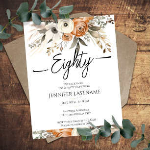 80th Birthday Rustic Floral Fall Invitation
