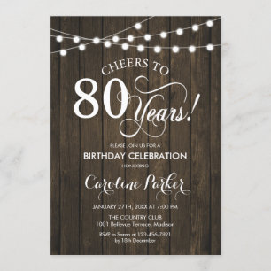80th Birthday - Rustic Wood Pattern Invitation